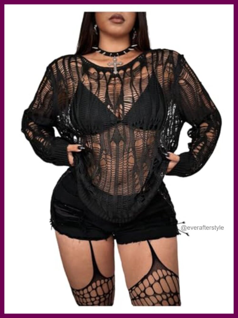RoseSeek Women's Plus Size Y2K Cut Out Long Sleeve Scoop Neck Sweater